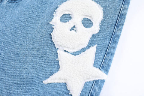 SKULL STARS & HEART Denim Shorts