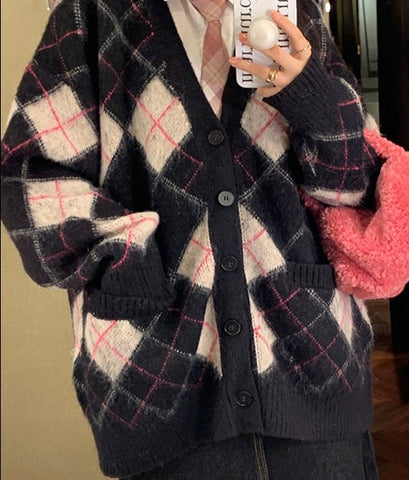 Autumn Winter Argyle Knitted Jumpers