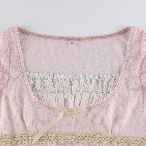 Bow Patchwork Lace Crop Top