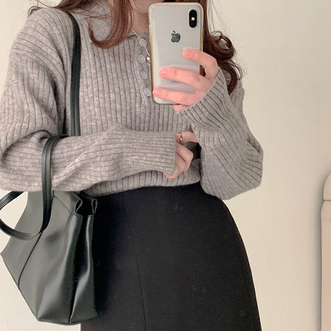 Cute Sweaters Turn Down Collar Full Sleeve Jumpers