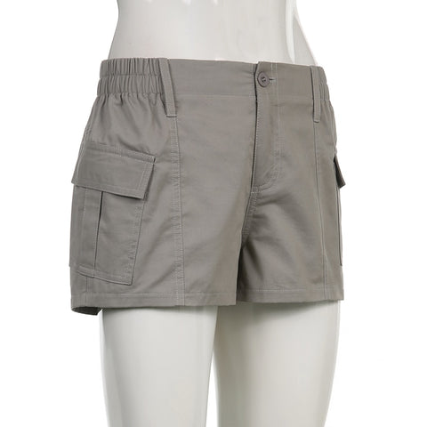 Solid Cargo Elastic Band Low Waisted Shorts