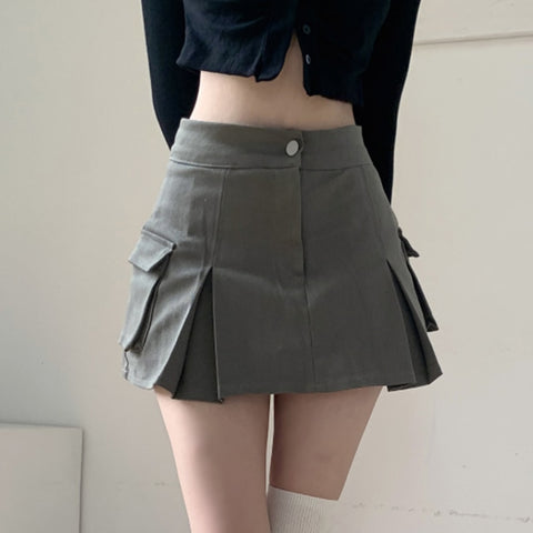 Kawaii Women Solid Cargo Mini Skirt