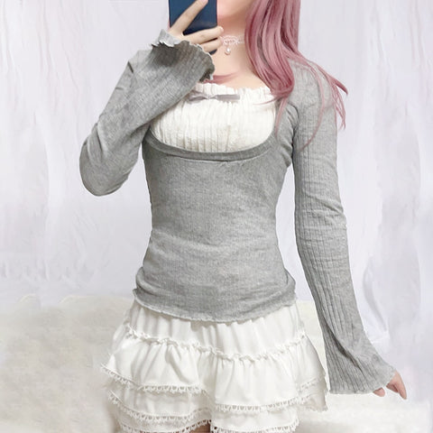 Sweet Aesthetic Lace Patchwork T-shirt