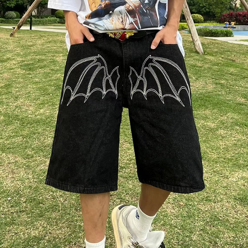 Bat Angel Rhienstone Denim Shorts