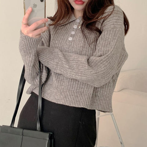 Cute Sweaters Turn Down Collar Full Sleeve Jumpers