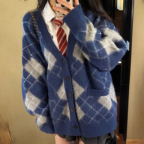 Autumn Winter Argyle Knitted Jumpers