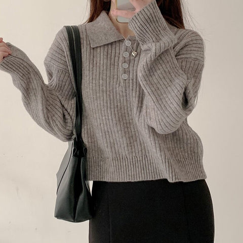 Cute Sweaters Turn Down Collar Full Sleeve Jumpers