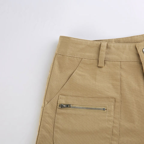 High Waisted Khaki Pockets Cargo Shorts