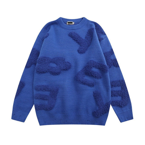 Letter Towel Embroidery Loose Knitted Sweater