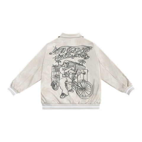 Rebel Double-Sided Embroidery Lapel Cardigan Pu Leather Jacket
