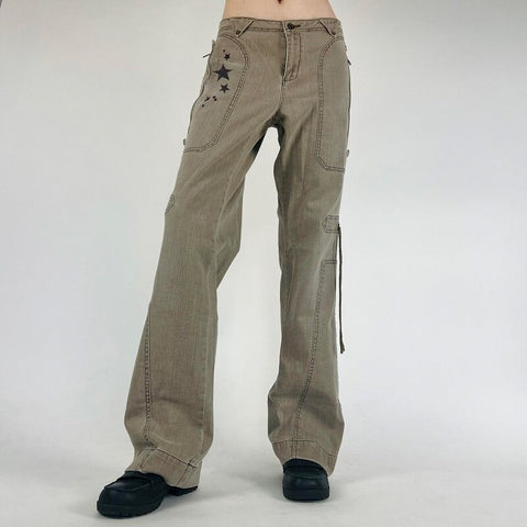 Khaki Vintage Low Waisted Pockets Streetwear Pants