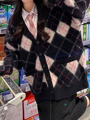 Autumn Winter Argyle Knitted Jumpers
