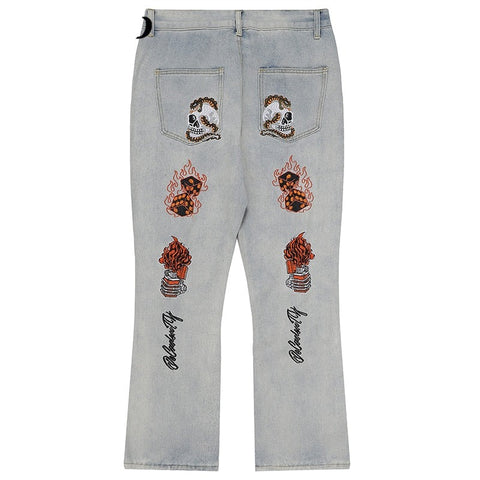 Anito Distressed Cargo Graphic Embroidery Jeans