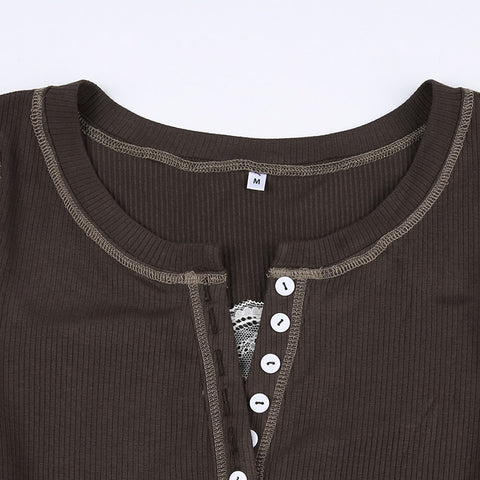Knitted Button O Neck Short Sleeve T Shirt