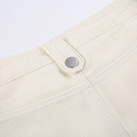 White A-line Pleated Zipper Pockets Jean Skirts