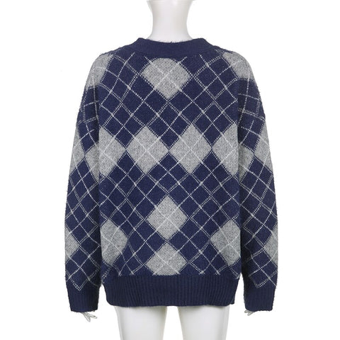 Autumn Winter Argyle Knitted Jumpers