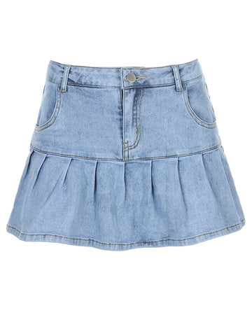 Women Jeans Skirts High Waist Pleated Skirts