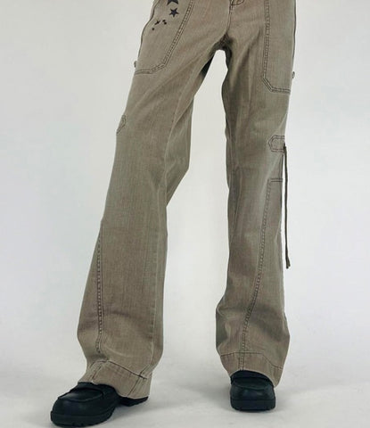 Khaki Vintage Low Waisted Pockets Streetwear Pants