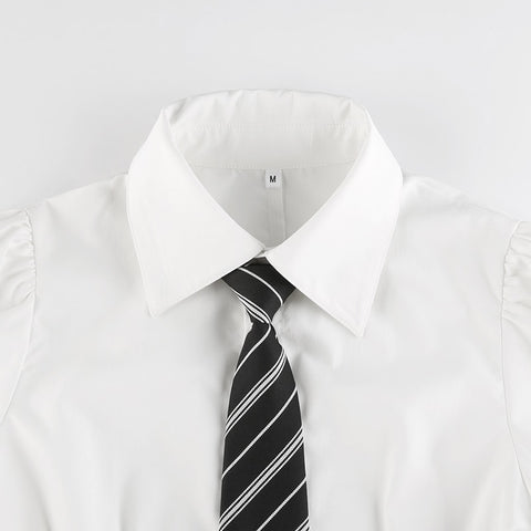 Tie Corset Down Collar Short Sleeve T Shirt