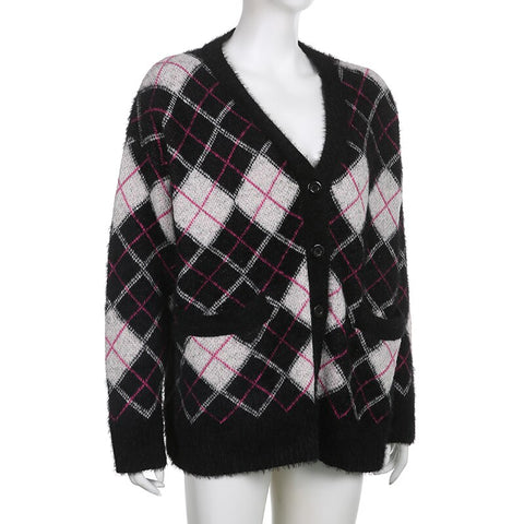 Autumn Winter Argyle Knitted Jumpers