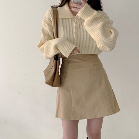 Cute Sweaters Turn Down Collar Full Sleeve Jumpers