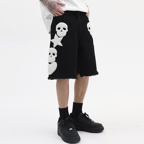 SKULL STARS & HEART Denim Shorts