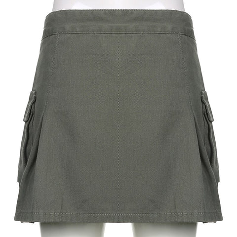 Patchwork Cargo High Waist A-line Denim Skirts