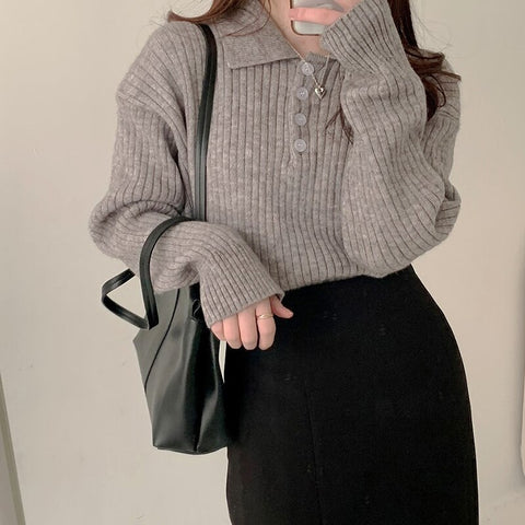 Cute Sweaters Turn Down Collar Full Sleeve Jumpers