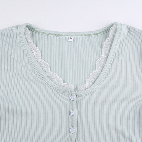 Top Retro Cute Full Sleeve V Neck Button T Shirt