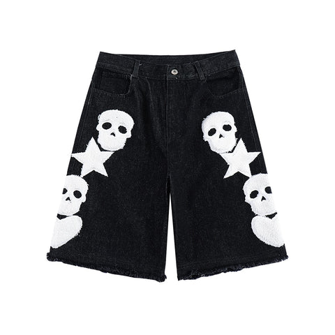 SKULL STARS & HEART Denim Shorts