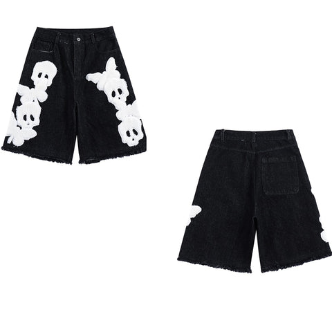 SKULL STARS & HEART Denim Shorts