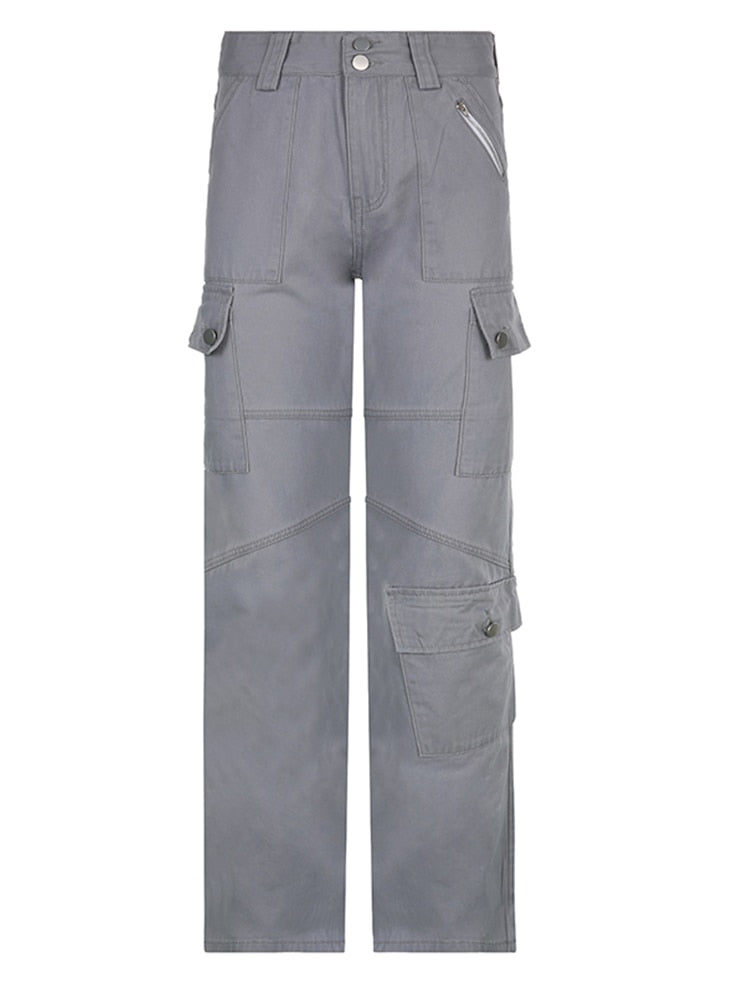 Big Pockets Baggy Straight Zipper Trousers