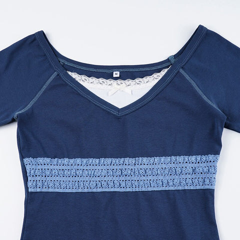 Lace Blue Harajuku Cute Basic Casual Crop Top