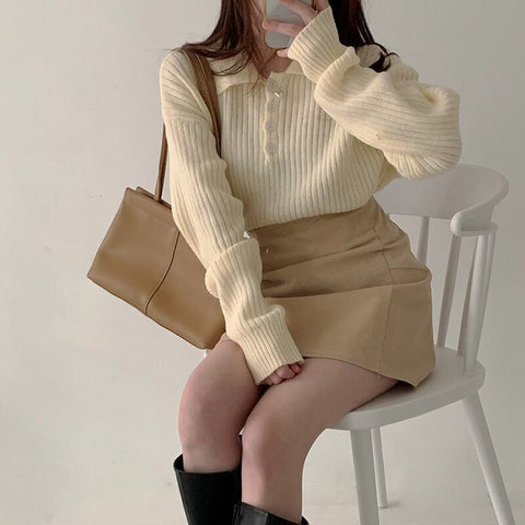 Cute Sweaters Turn Down Collar Full Sleeve Jumpers