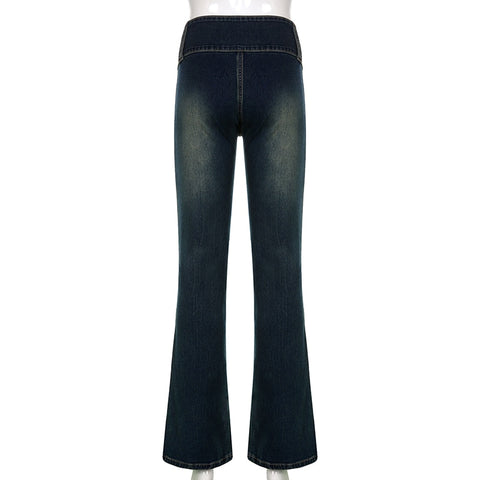 Retro Flare Stretchy Low Waisted Pockets Trousers