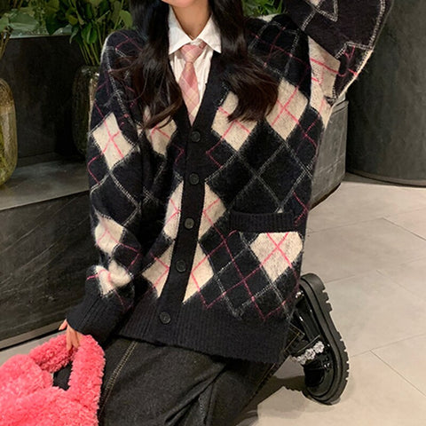 Autumn Winter Argyle Knitted Jumpers