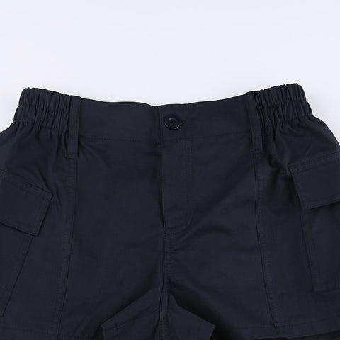 Solid Cargo Elastic Band Low Waisted Shorts