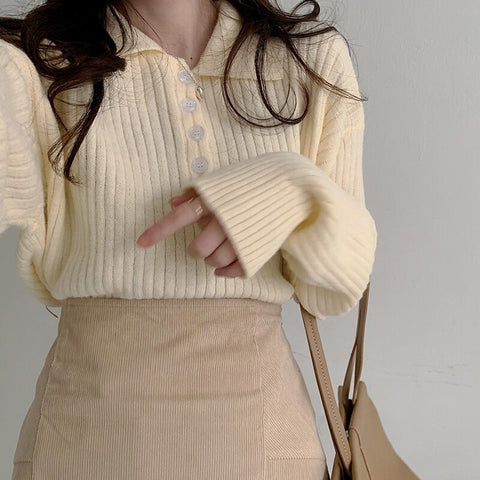 Cute Sweaters Turn Down Collar Full Sleeve Jumpers
