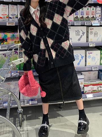 Autumn Winter Argyle Knitted Jumpers