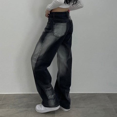 Women Streetwear Low Waisted Straight Jeans