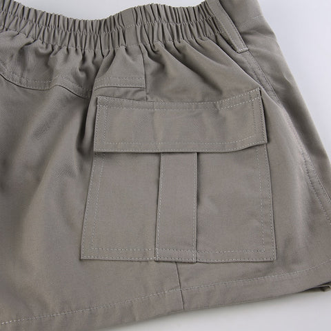 Solid Cargo Elastic Band Low Waisted Shorts