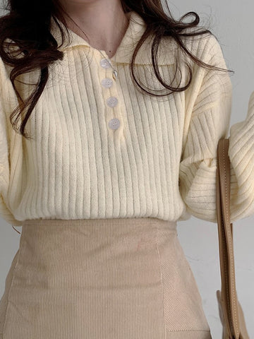 Cute Sweaters Turn Down Collar Full Sleeve Jumpers