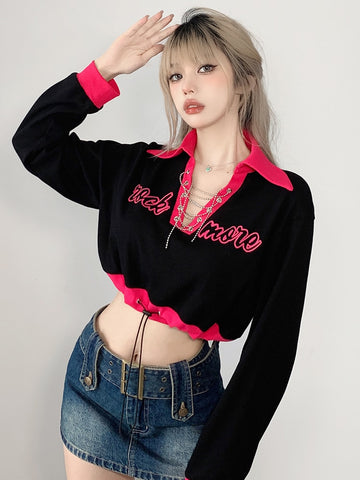 Letter Print Contrast Patchwork Loose Sweatshirts