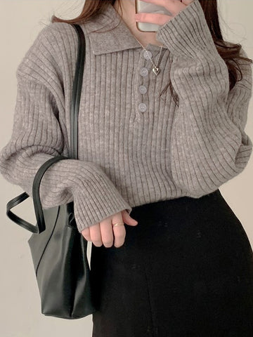 Cute Sweaters Turn Down Collar Full Sleeve Jumpers