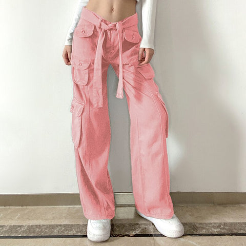 Women Street Style Multi Pockets Cargo Jeans