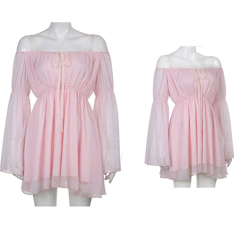 Women Chiffon Slash Neck Mini Dress