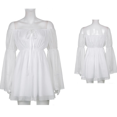 Women Chiffon Slash Neck Mini Dress