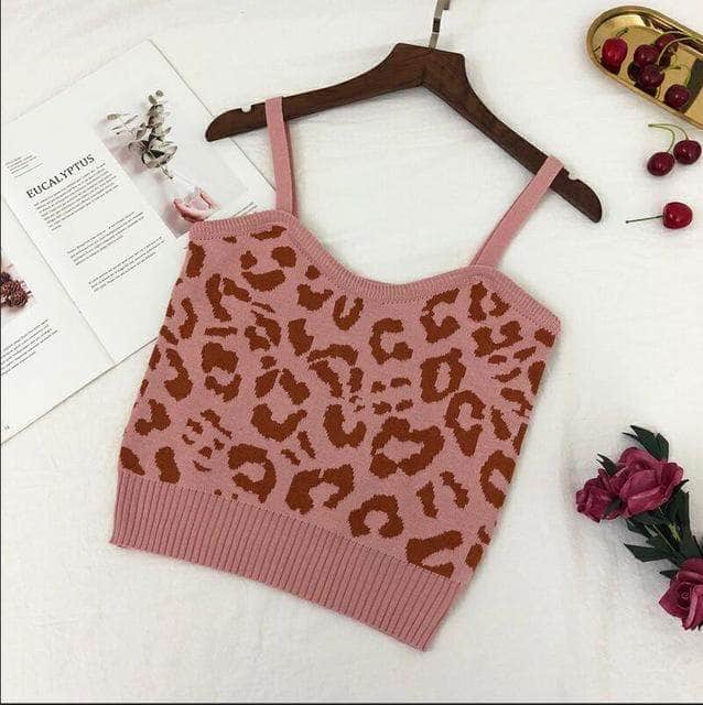 Knitted Stretchy Leopard Cropped Tank