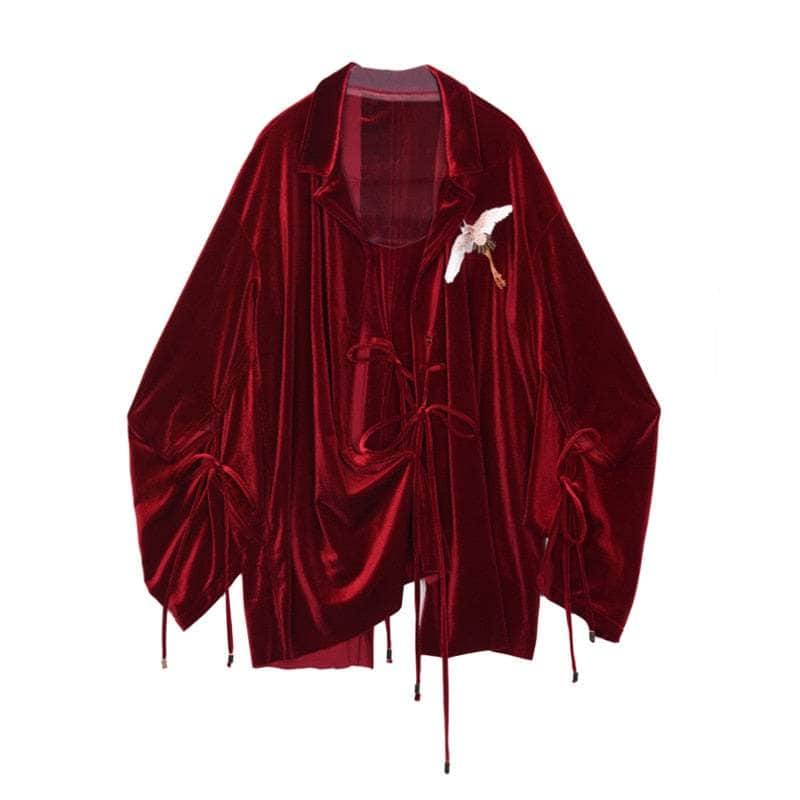 Vintage Embroidery Velvet Chinese Tie Up Coat