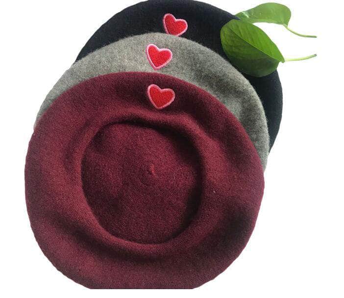 Vintage Cute Heart Embroidery Beret